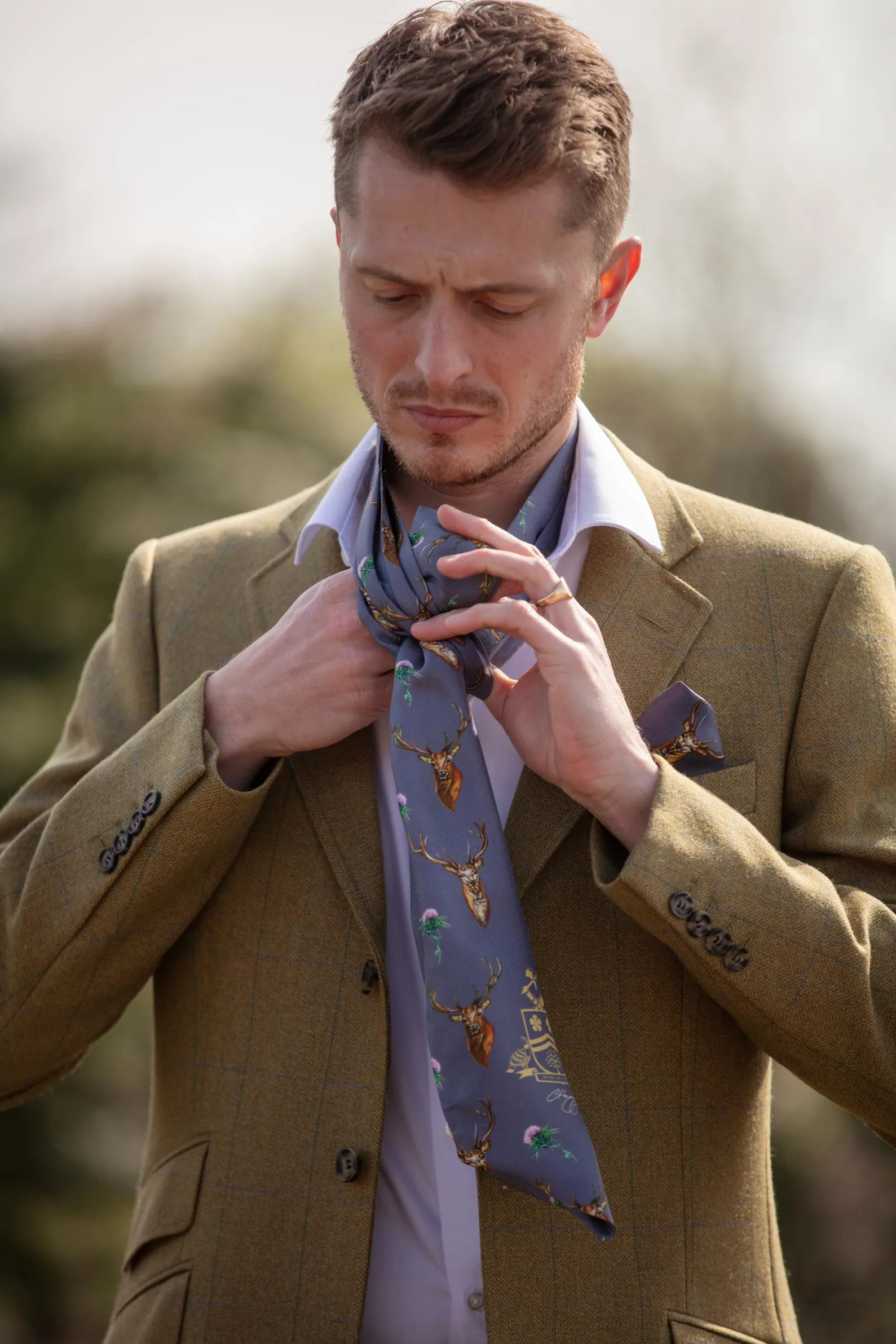 Caledonia Soft Amethyst Pure Silk Gentlemen's Cravat Box Set