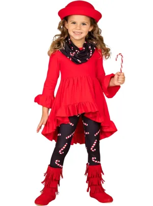 Candy Cane Cutie Tunic, Scarf, And Legging Set