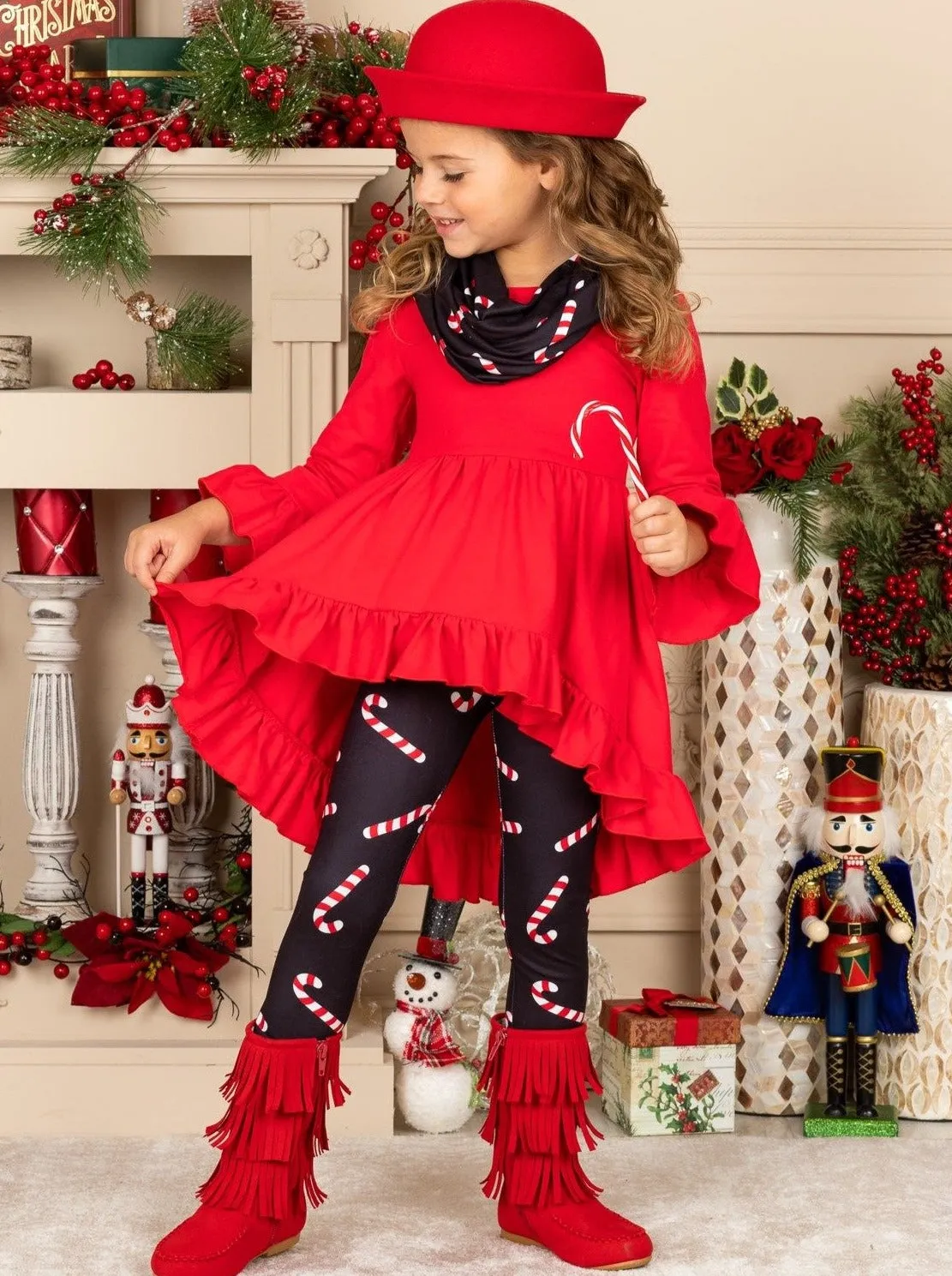 Candy Cane Cutie Tunic, Scarf, And Legging Set