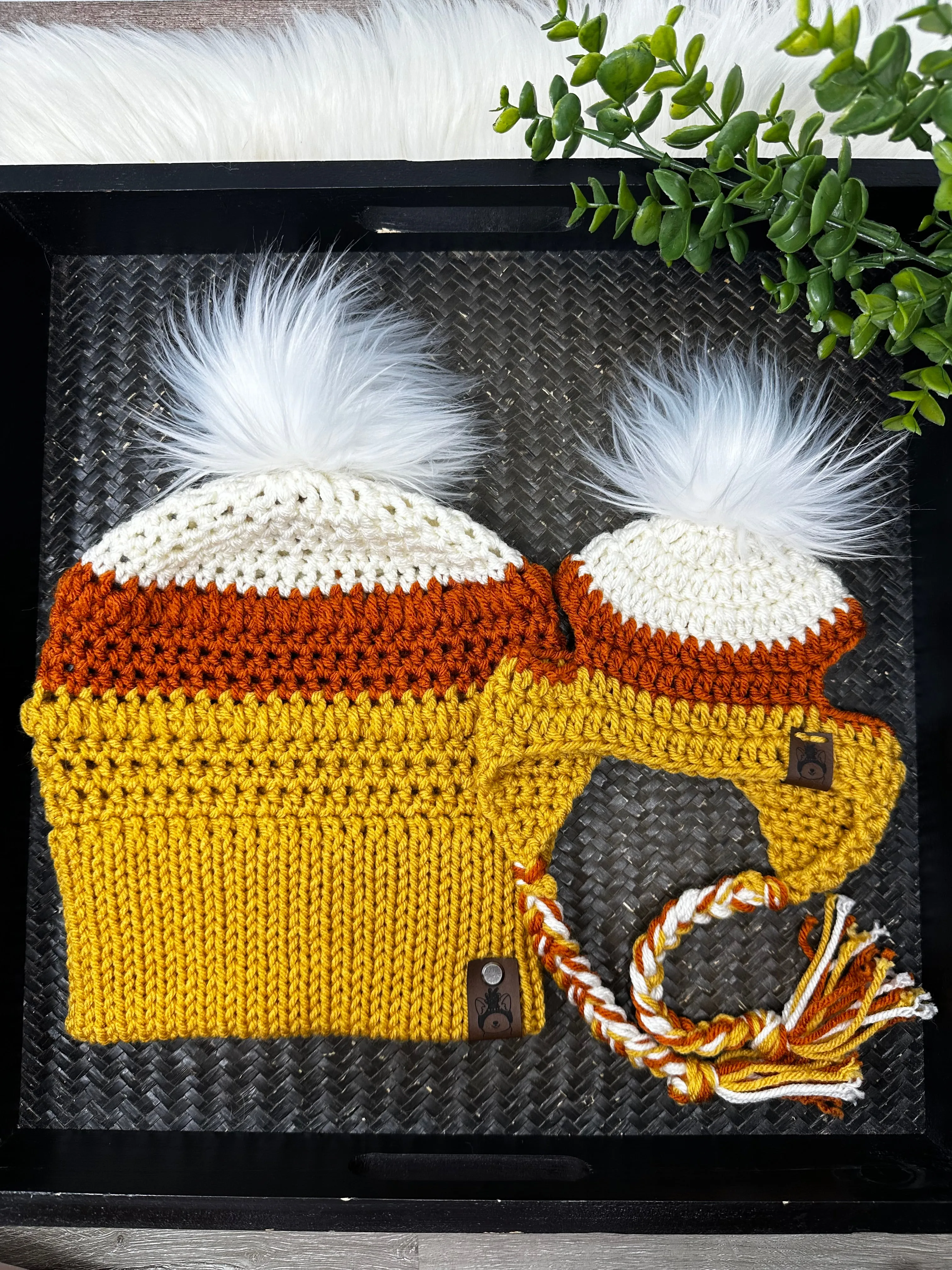 Candy Corn Mommy & Pupper Beanie Set