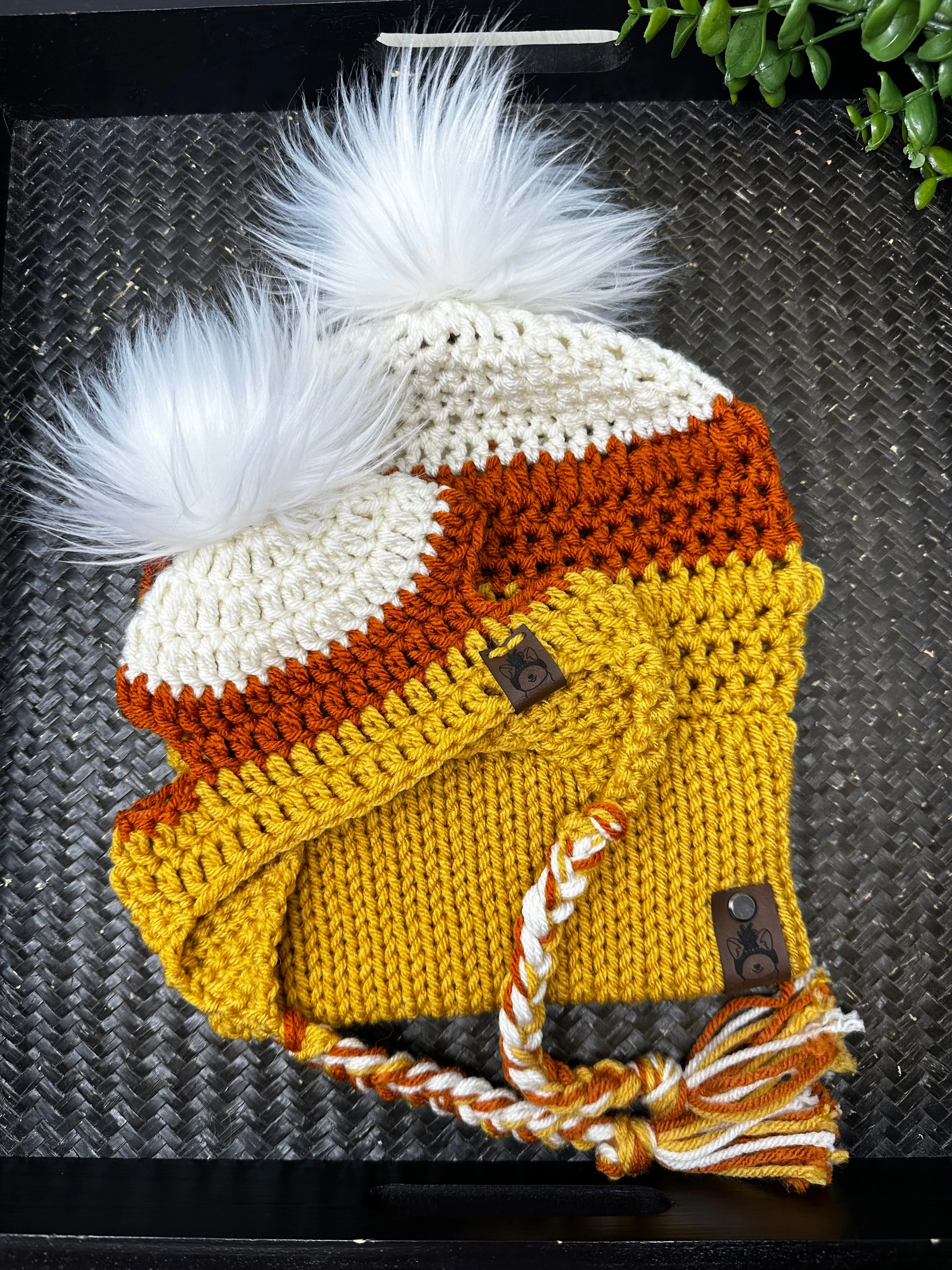 Candy Corn Mommy & Pupper Beanie Set