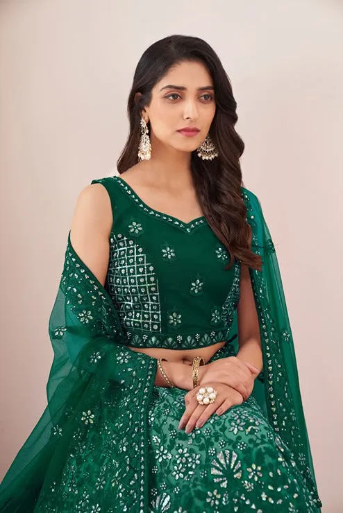 Captivating Green Embroidered Lehenga Choli Set - Perfect for Parties