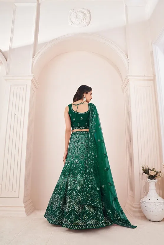 Captivating Green Embroidered Lehenga Choli Set - Perfect for Parties