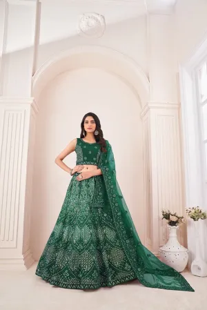 Captivating Green Embroidered Lehenga Choli Set - Perfect for Parties