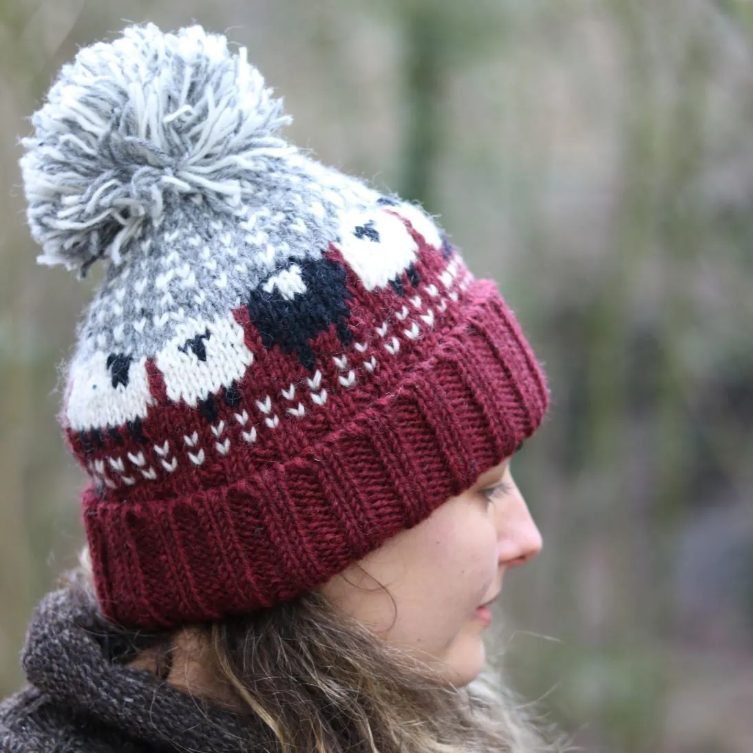 chunky knitted sheep bobble hat