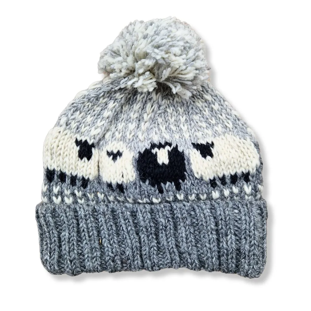 chunky knitted sheep bobble hat