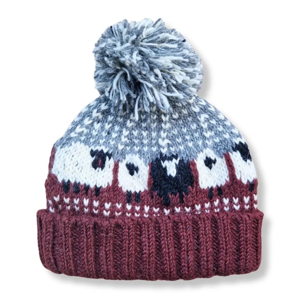 chunky knitted sheep bobble hat