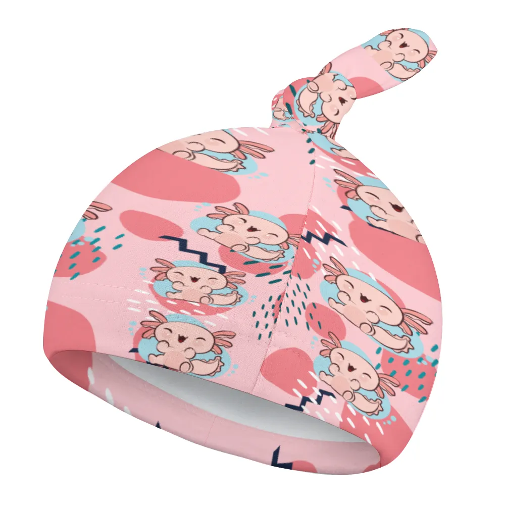 Cozy Polar Fleece Top Knot Baby Beanie; Pink Axolotls