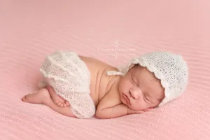 Cream Ruffles Mohair Newborn Pants and Hat Set