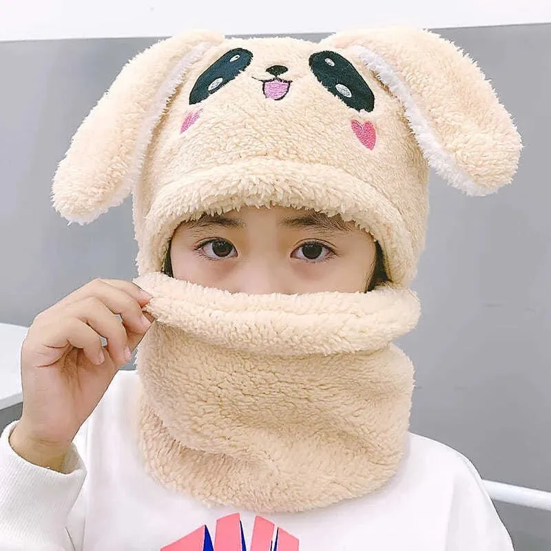 Cute Cartoon Winter Plush Hooded Hat and Scarf for Kids