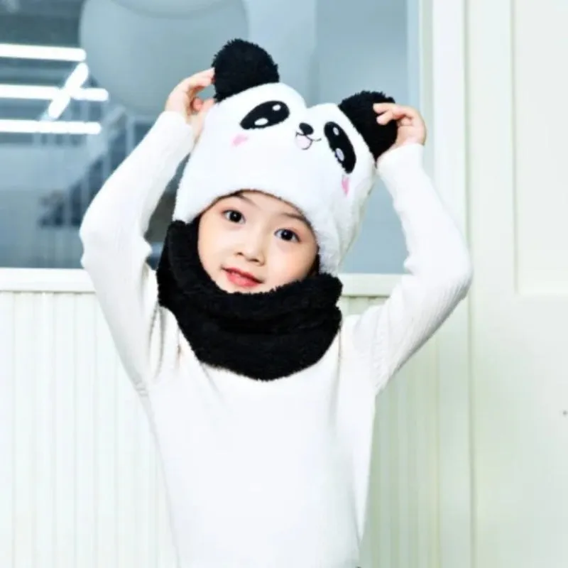 Cute Cartoon Winter Plush Hooded Hat and Scarf for Kids