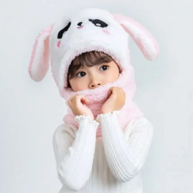 Cute Cartoon Winter Plush Hooded Hat and Scarf for Kids