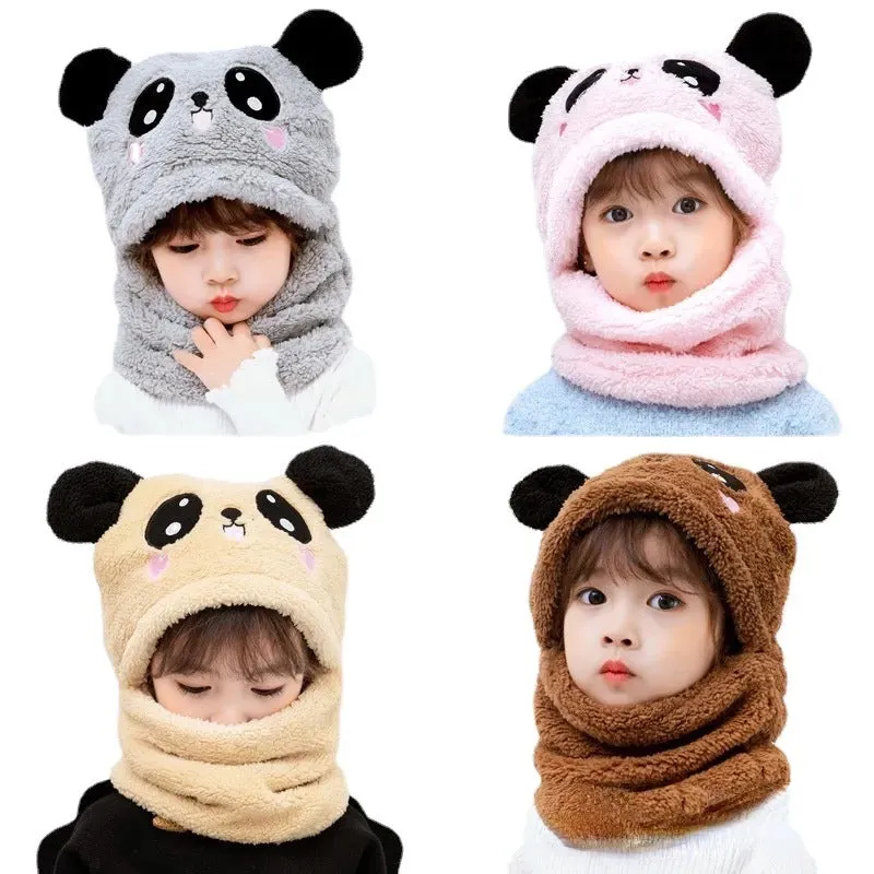 Cute Cartoon Winter Plush Hooded Hat and Scarf for Kids