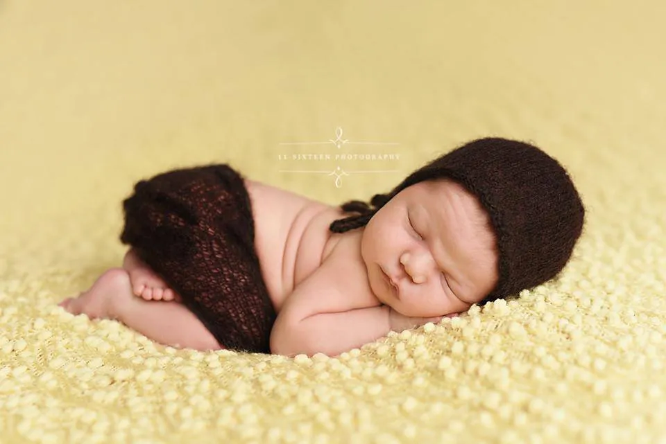 Dark Brown Ruffles Mohair Newborn Pants and Hat Set