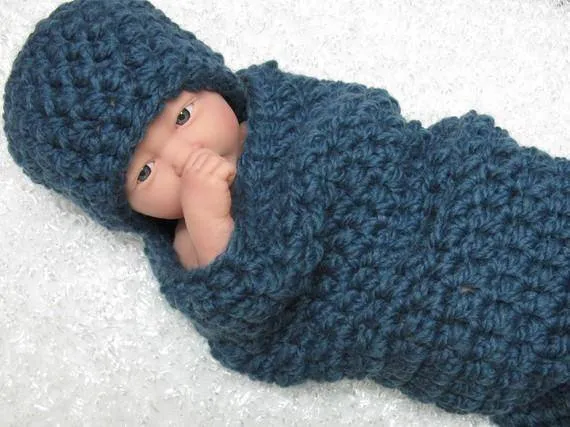 Denim Newborn Cocoon Hat Set