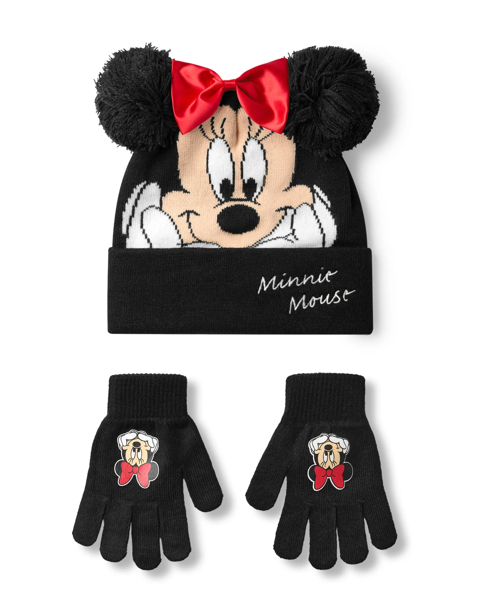 Disney Minnie Mouse Girls Beanie Hat & Gloves Set