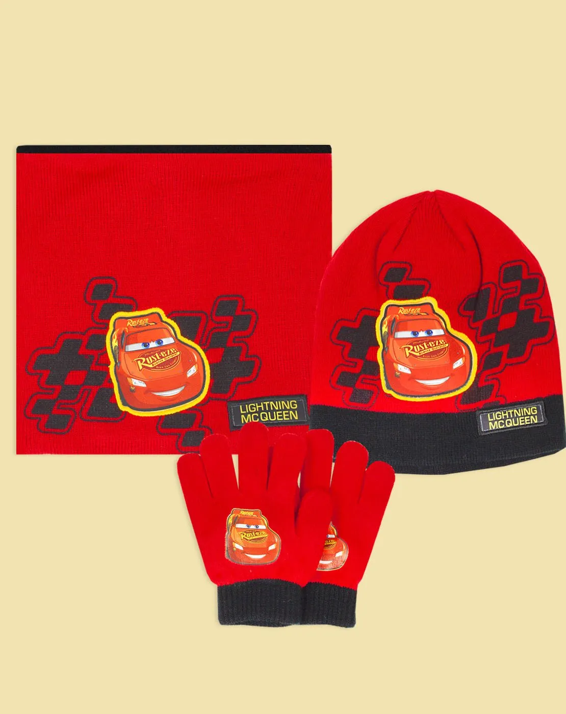 Disney Pixar Lightning Mcqueen Boy's Hat Gloves and Snood Set