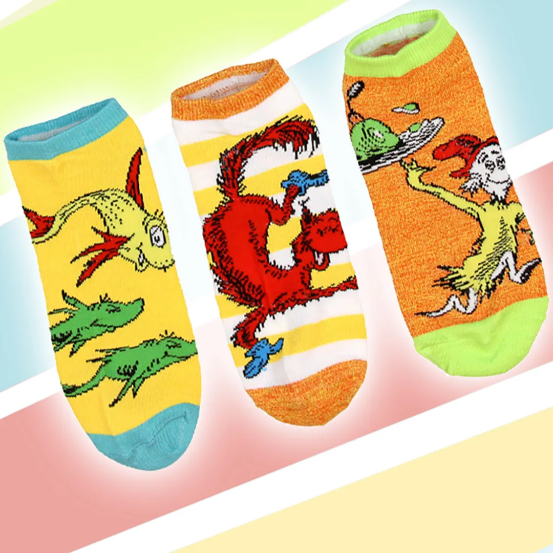 Dr. Seuss Socks Adult Book Character Designs 6 Pack Mix and Match Ankle Socks