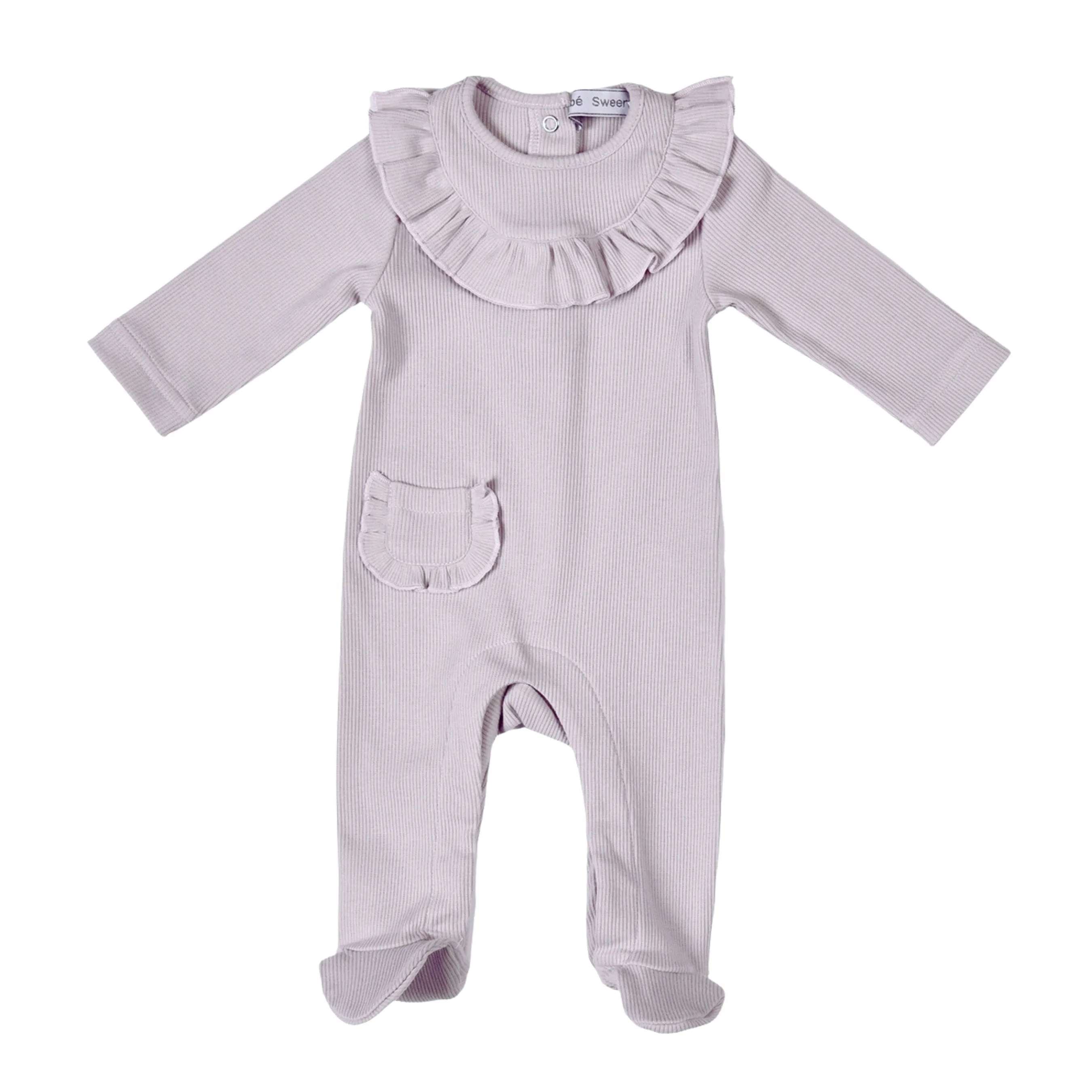 Emilia | Baby Girls Lilac Ribbed Cotton Babygrow Set (3)