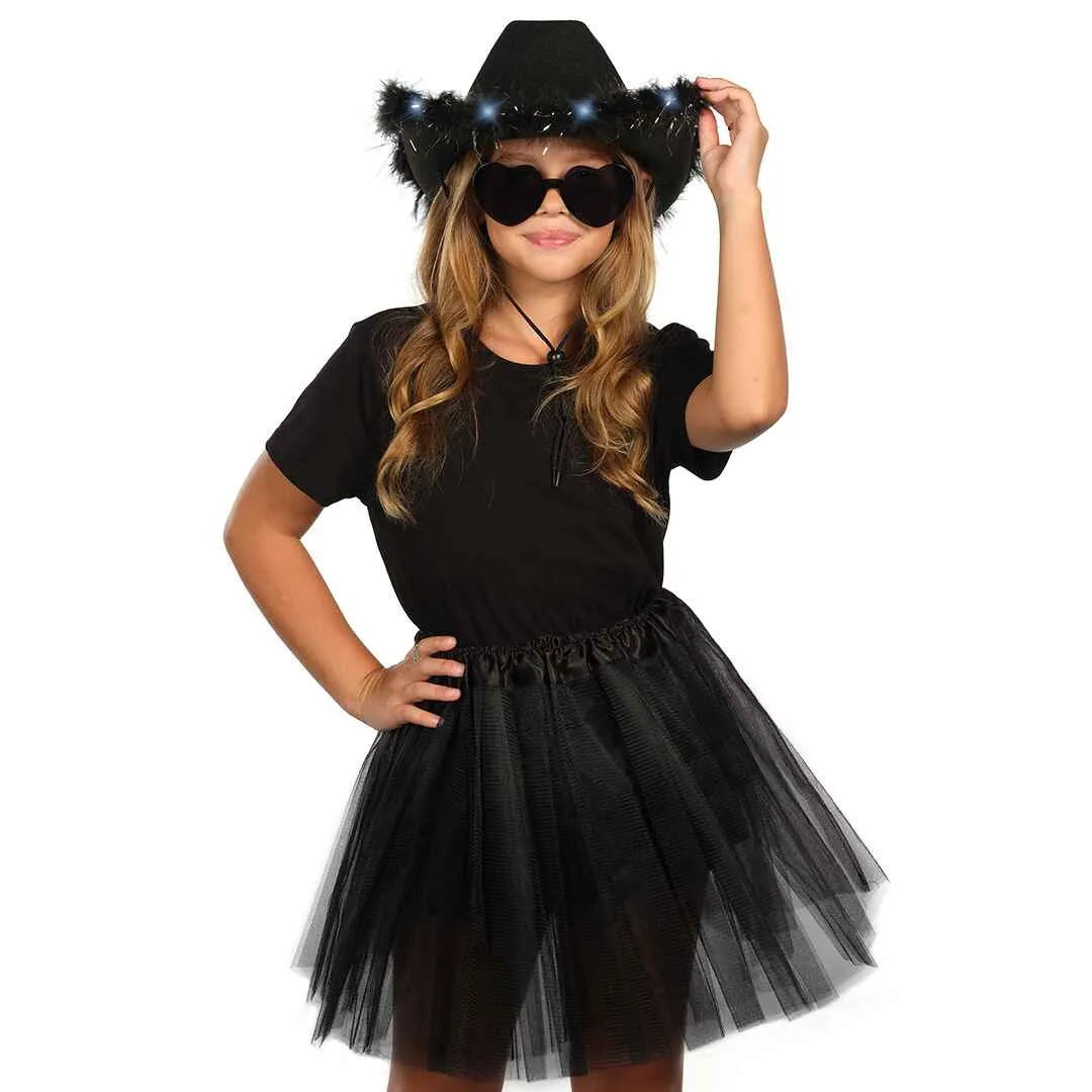 Fashionable Black Cowgirl Hat with Glasses - Halloween Light Up Cowboy Hat - FUNCREDIBLE