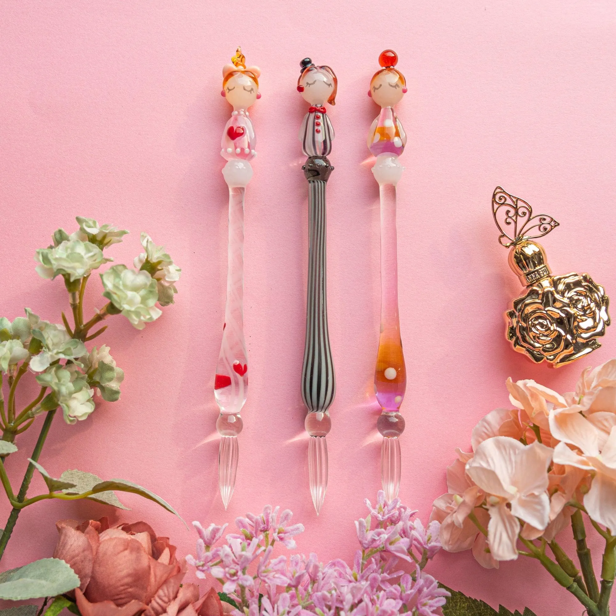 Fashionable Lady Moga-Chan Glass Dip Pen | Stripe Pattern