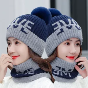 Fur Lined Love Me Letter Keep Warm Outdoor Knitted Woolen Winter Cap