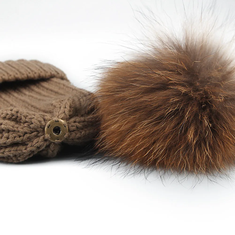 FURTALK Real Raccoon Fur Pom Pom Hat Scarf Set for Kids HTWL029