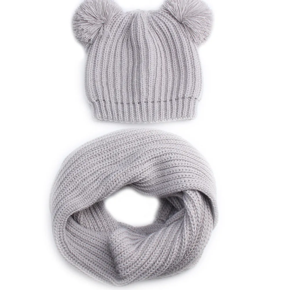 FURTALK Winter Kids Bobble Yarn Pom Hat and Scarf Set Drop Shipping HTWL082