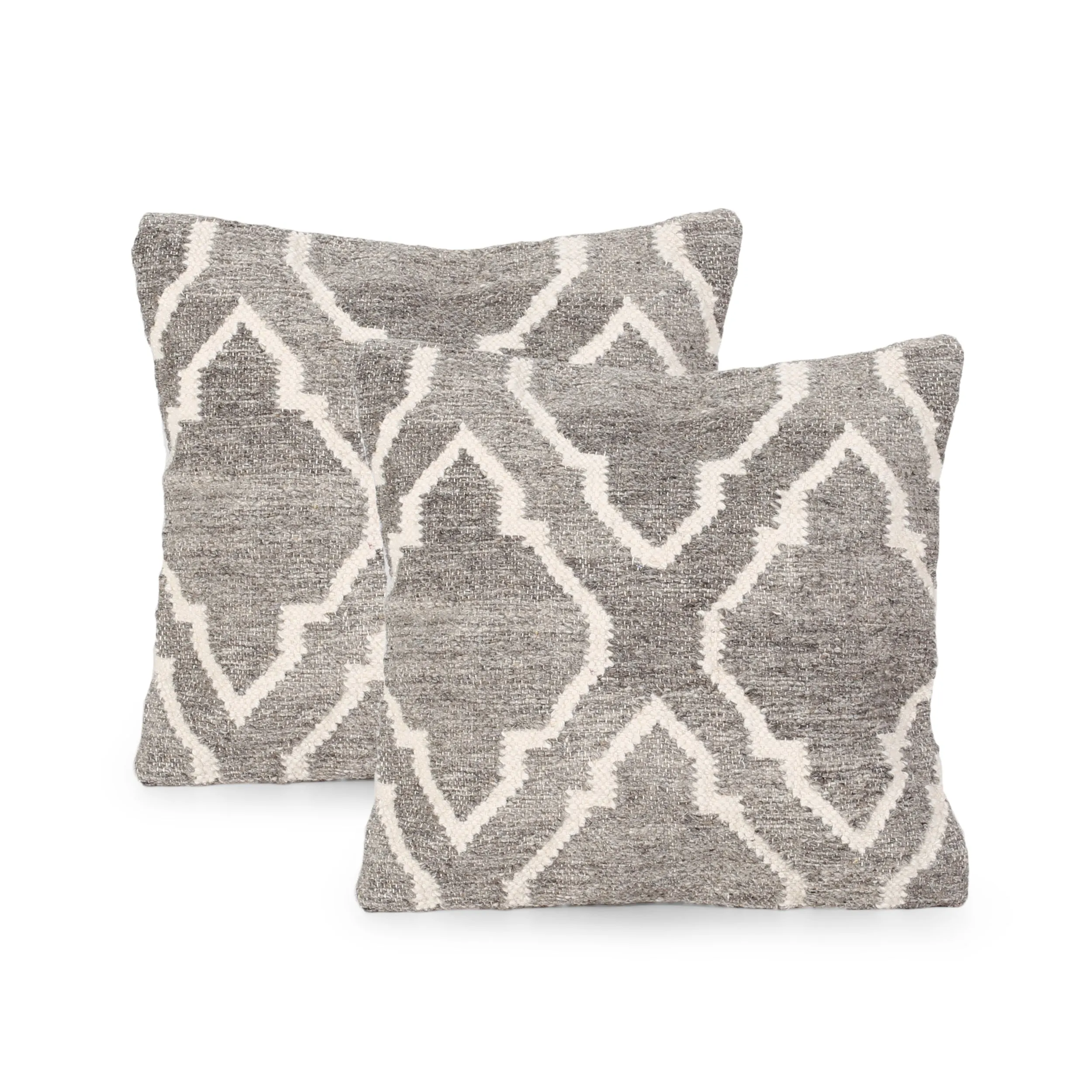 Gillian Boho Wool Pillow Cover (Set of 2), Natural Brown and White