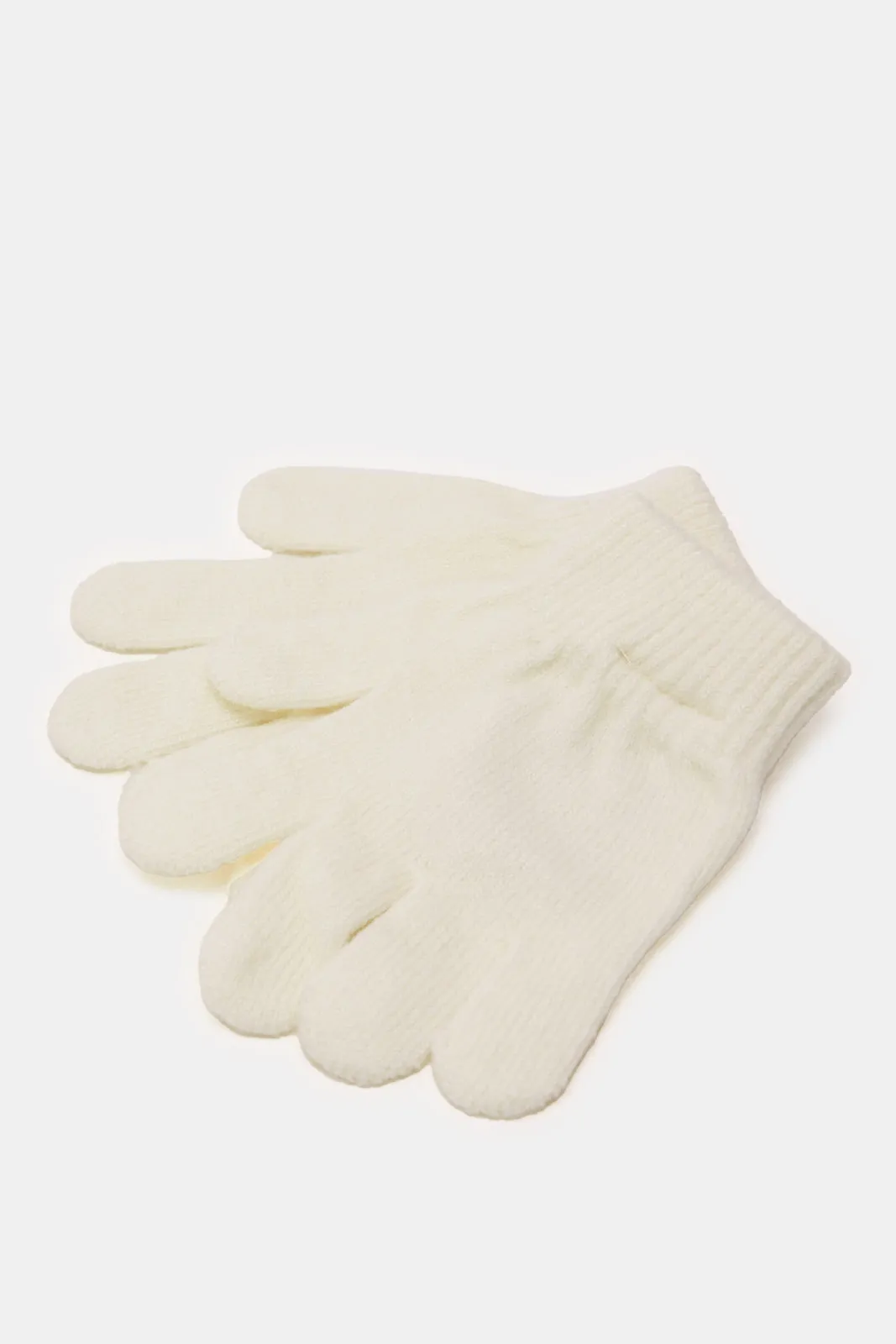 Girls Cream Knitted Cap And Gloves Set (2 Piece)