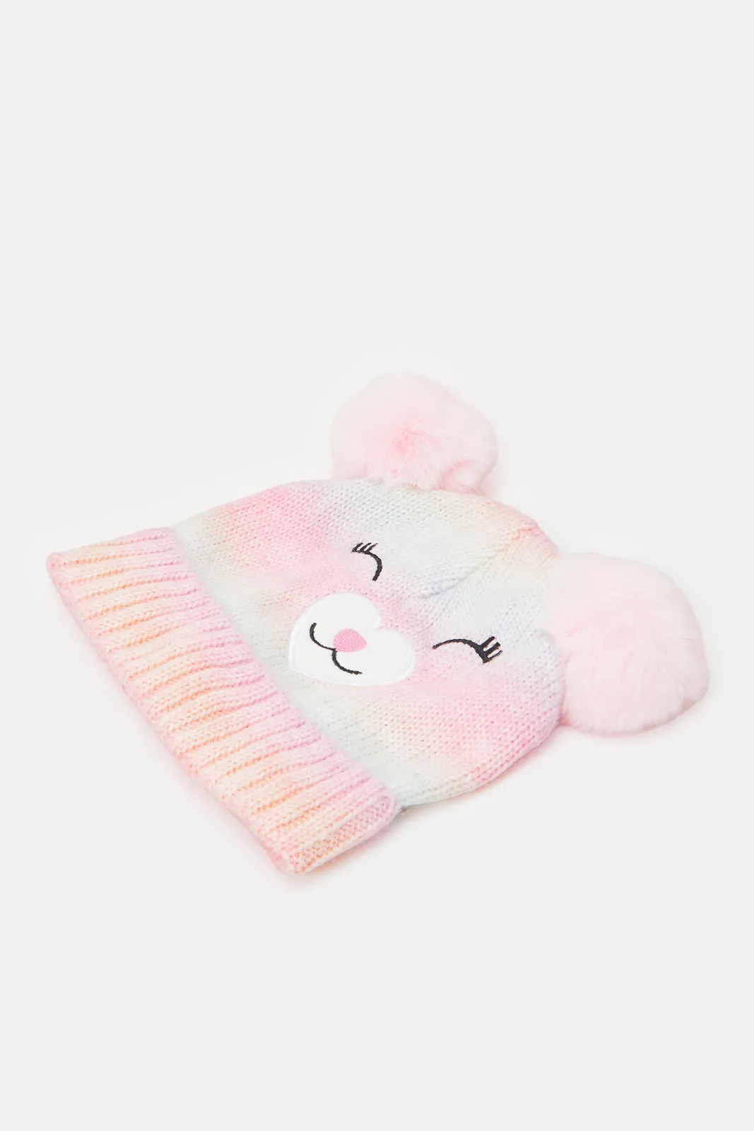 Girls Pink Cat Cap With Gloves Set (Pack Of 2)