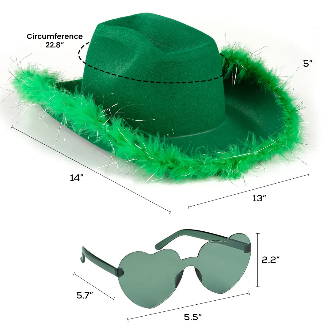 Green Cowgirl Hat with Glasses - Fashionable Halloween Light Up Cowboy Hat - FUNCREDIBLE