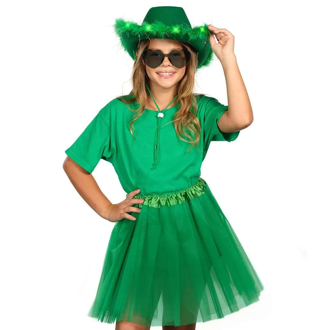 Green Cowgirl Hat with Glasses - Fashionable Halloween Light Up Cowboy Hat - FUNCREDIBLE