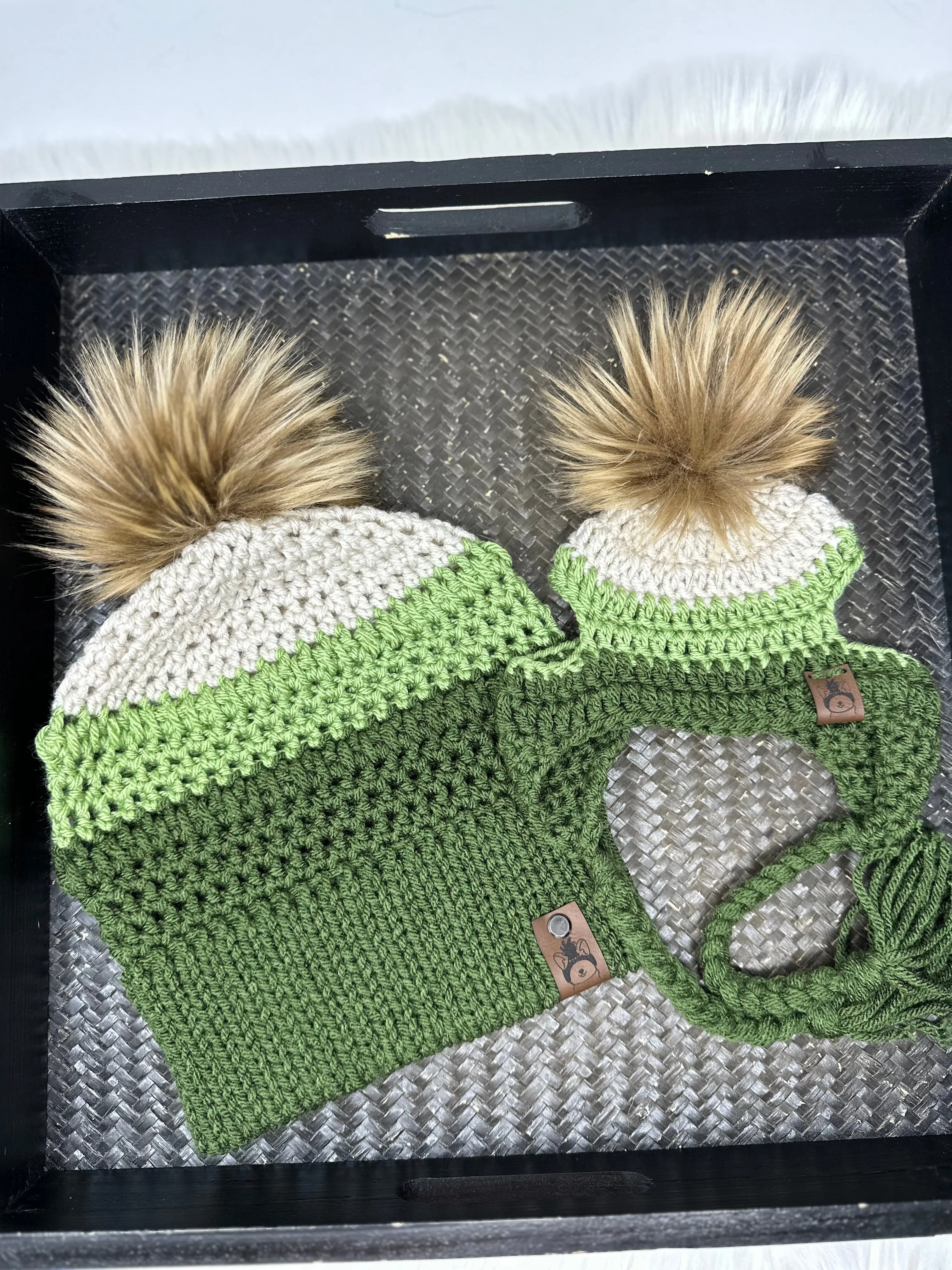 Green Lovers Mommy & Pupper Beanie Matching Set