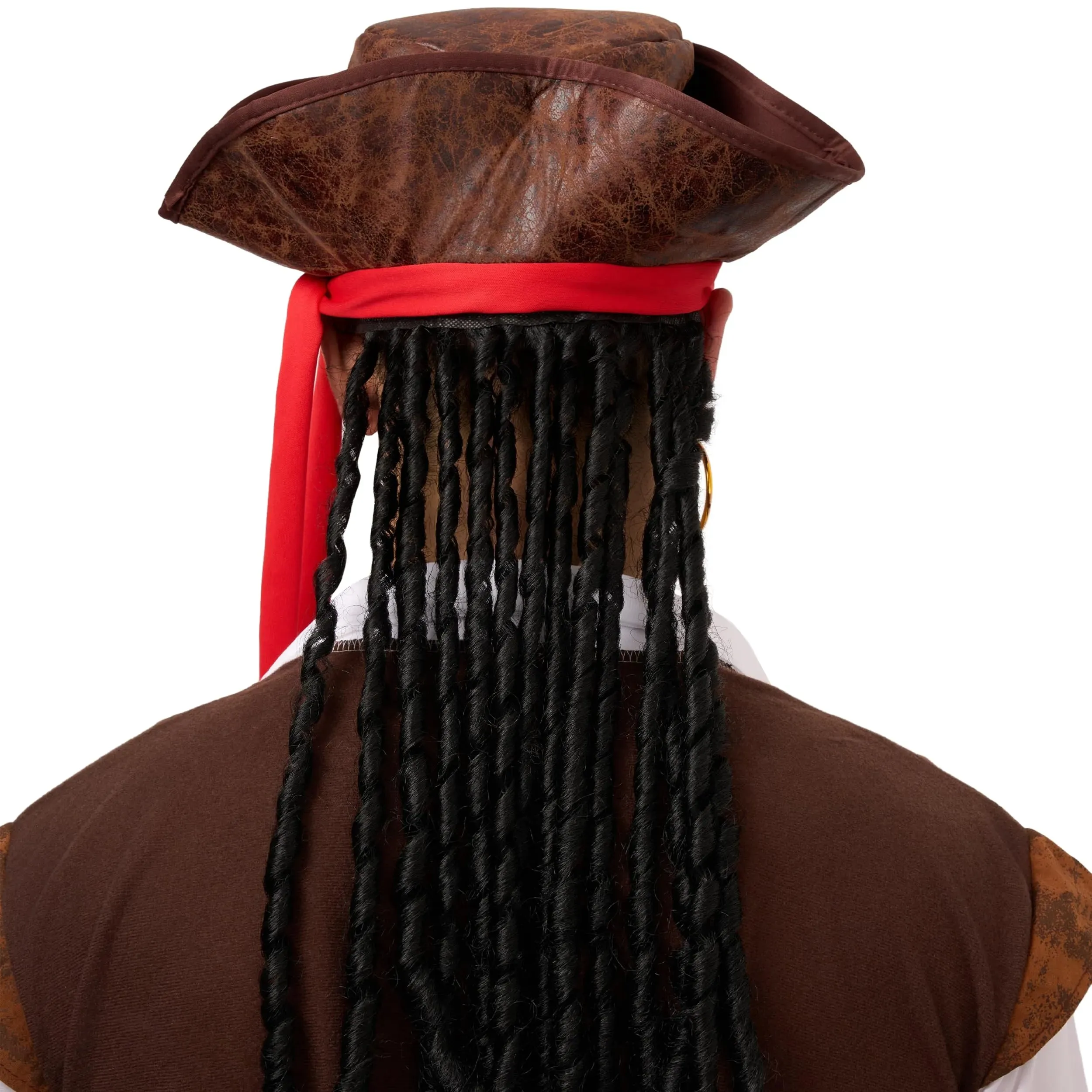 Halloween Deluxe Pirate Hat with Dreadlocks, Eye Patch, Earring, Necklace, Tricorn Pirate Hat for Men