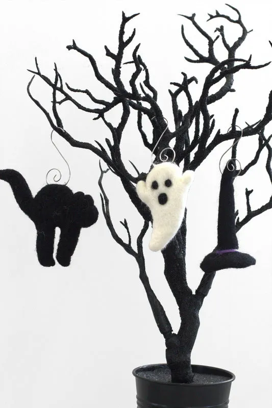 Halloween Ornament Set- Ghost, Cat, Witch Hat