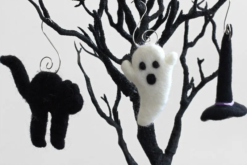 Halloween Ornament Set- Ghost, Cat, Witch Hat