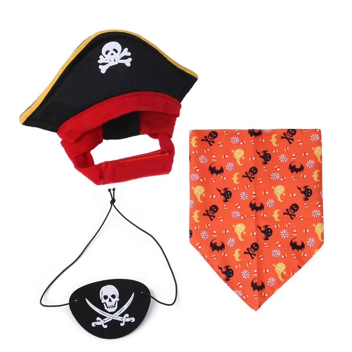 Halloween Pirate Hat Skeleton Cat Pumpkin Triangle Towel Suit for Pets