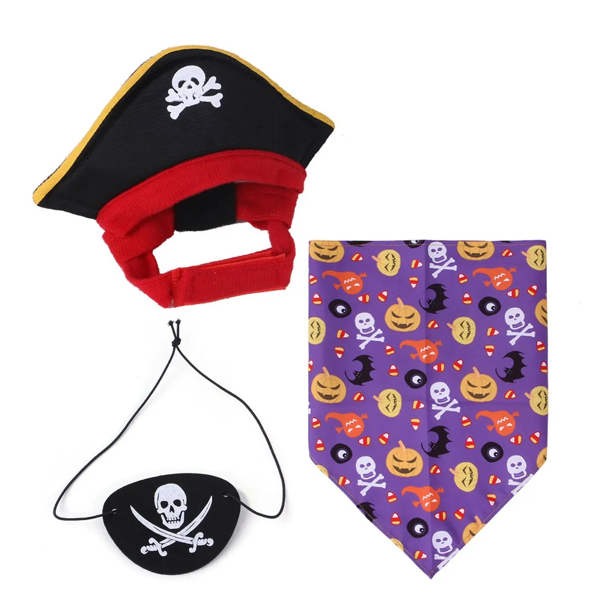 Halloween Pirate Hat Skeleton Cat Pumpkin Triangle Towel Suit for Pets