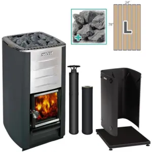 Harvia M3 Wood-Burning Stove Black Package with Large SaunaLife Barrel Floor