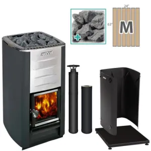 Harvia M3 Wood-Burning Stove Black Package with Medium SaunaLife Barrel Floor