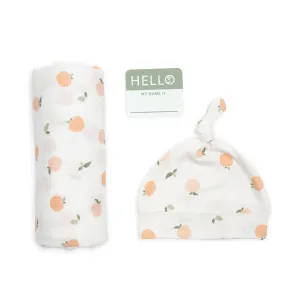 Hello World Blanket   Knotted Hat - Peaches