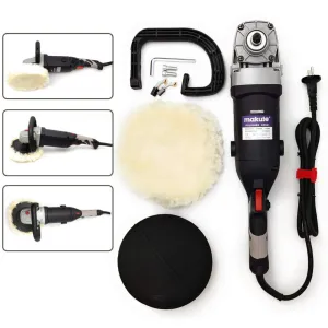 Homdum 7inch car polisher machine professional (Black) 1300W buffing grinder 180mm with Backup Pad and Wool Pad Tool for cleaning & paint scratch Buffing Double Insulated with Speed Control.