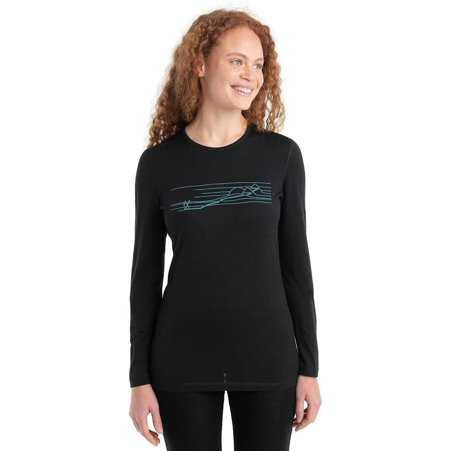 Icebreaker Merino Women 200 Oasis Long Sleeve Crew Ski Stripes - Black, Large