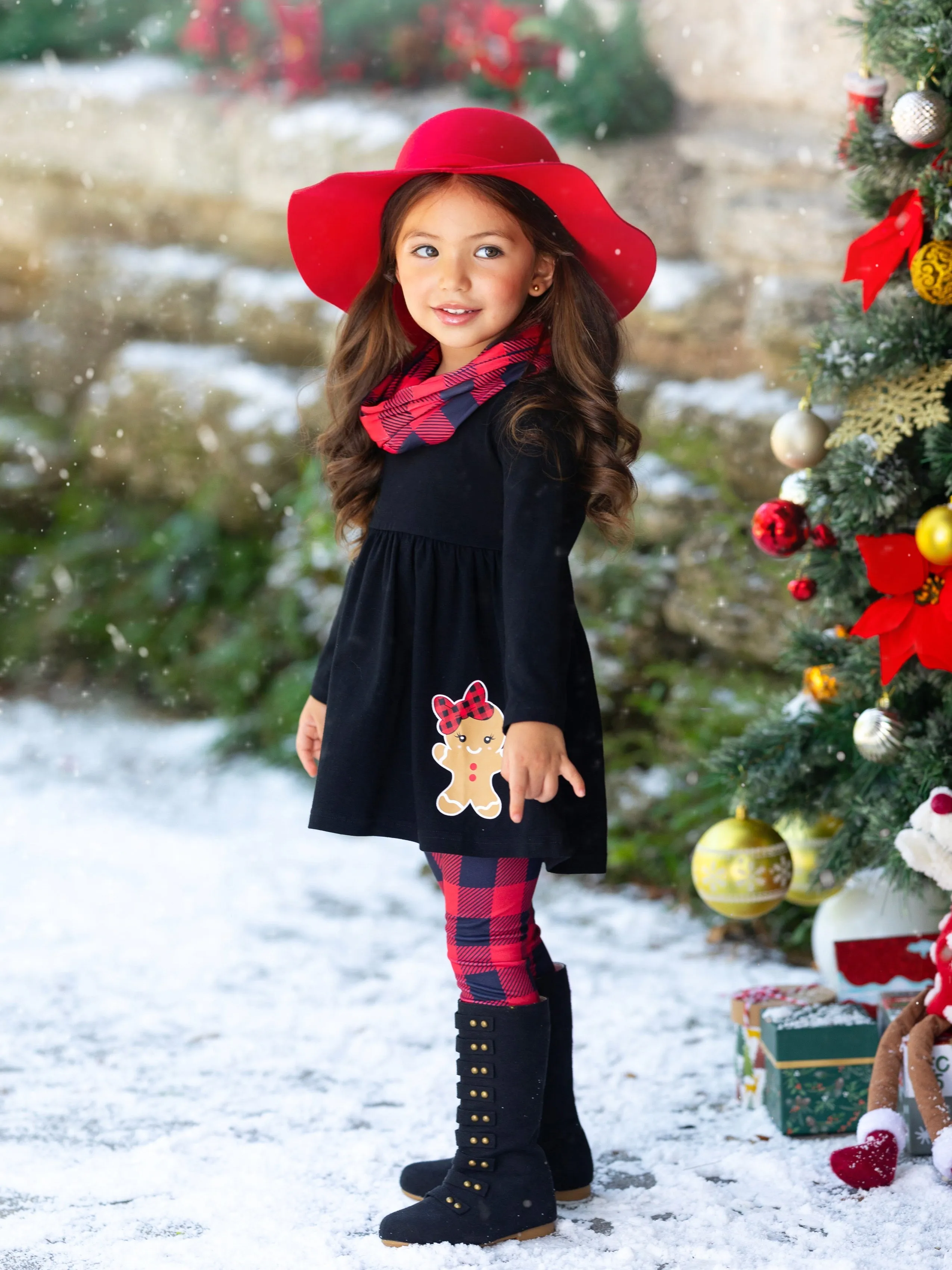 Jolliest Gingerbread Man Top And Plaid Legging Set