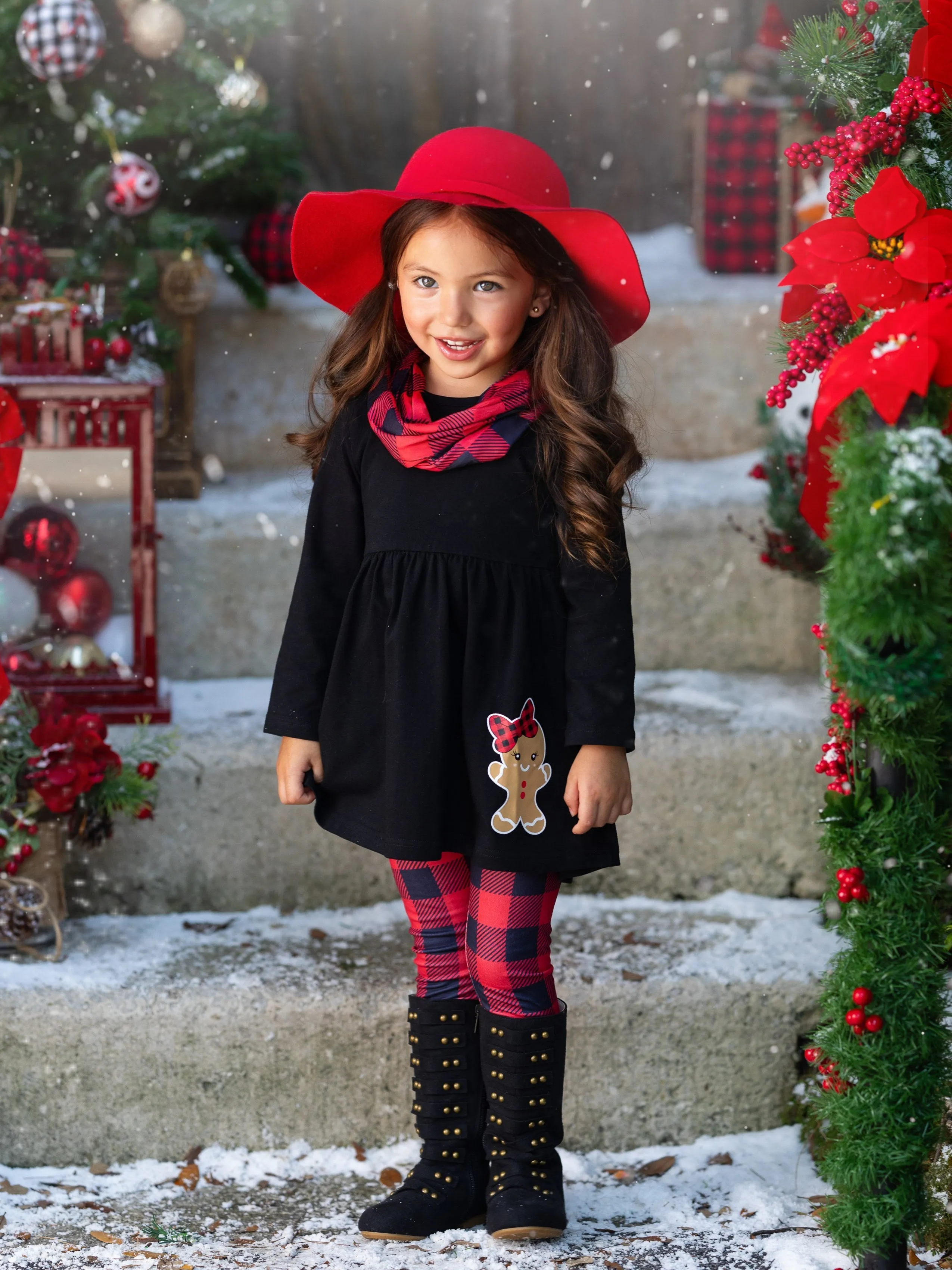 Jolliest Gingerbread Man Top And Plaid Legging Set