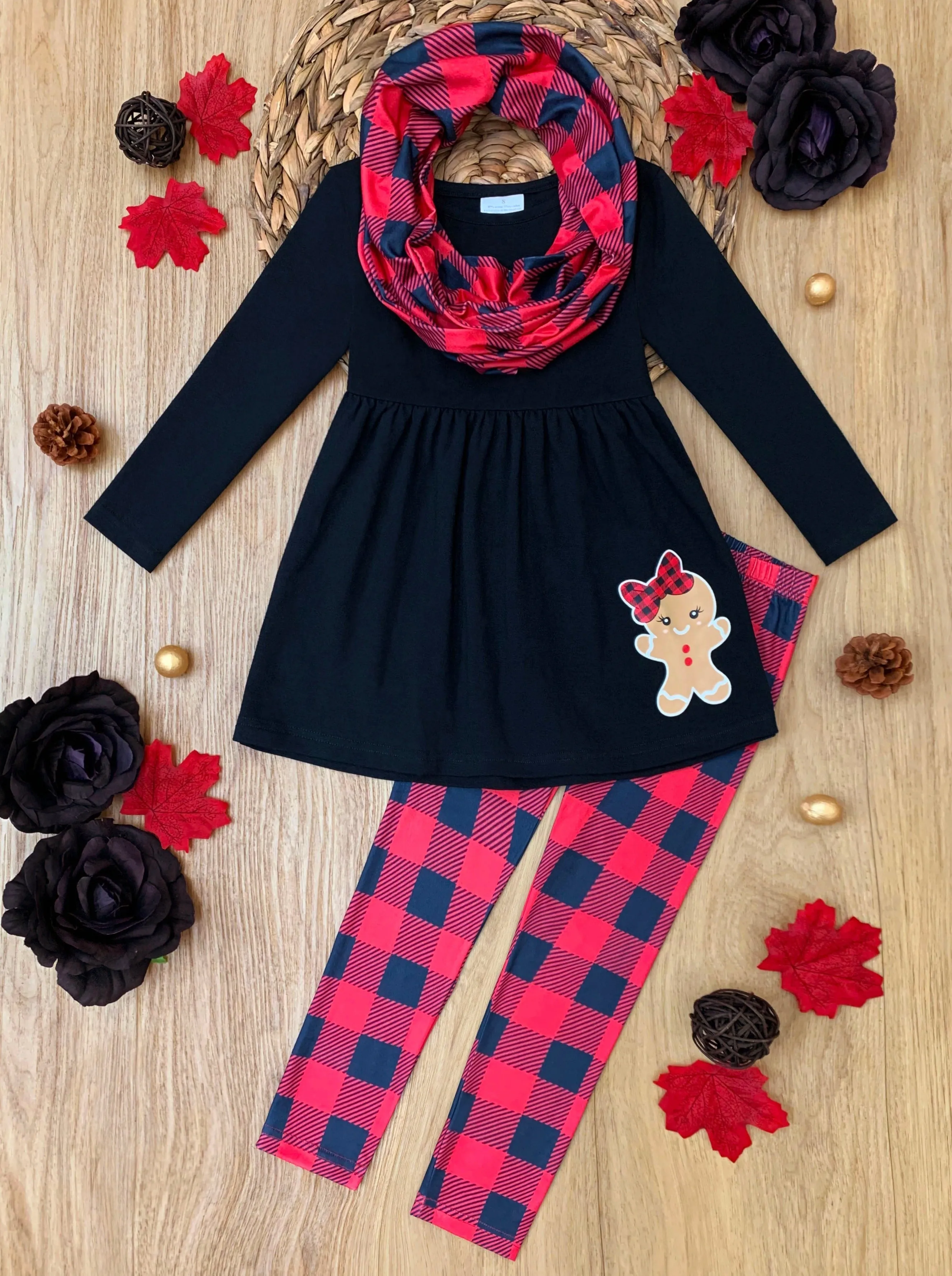 Jolliest Gingerbread Man Top And Plaid Legging Set