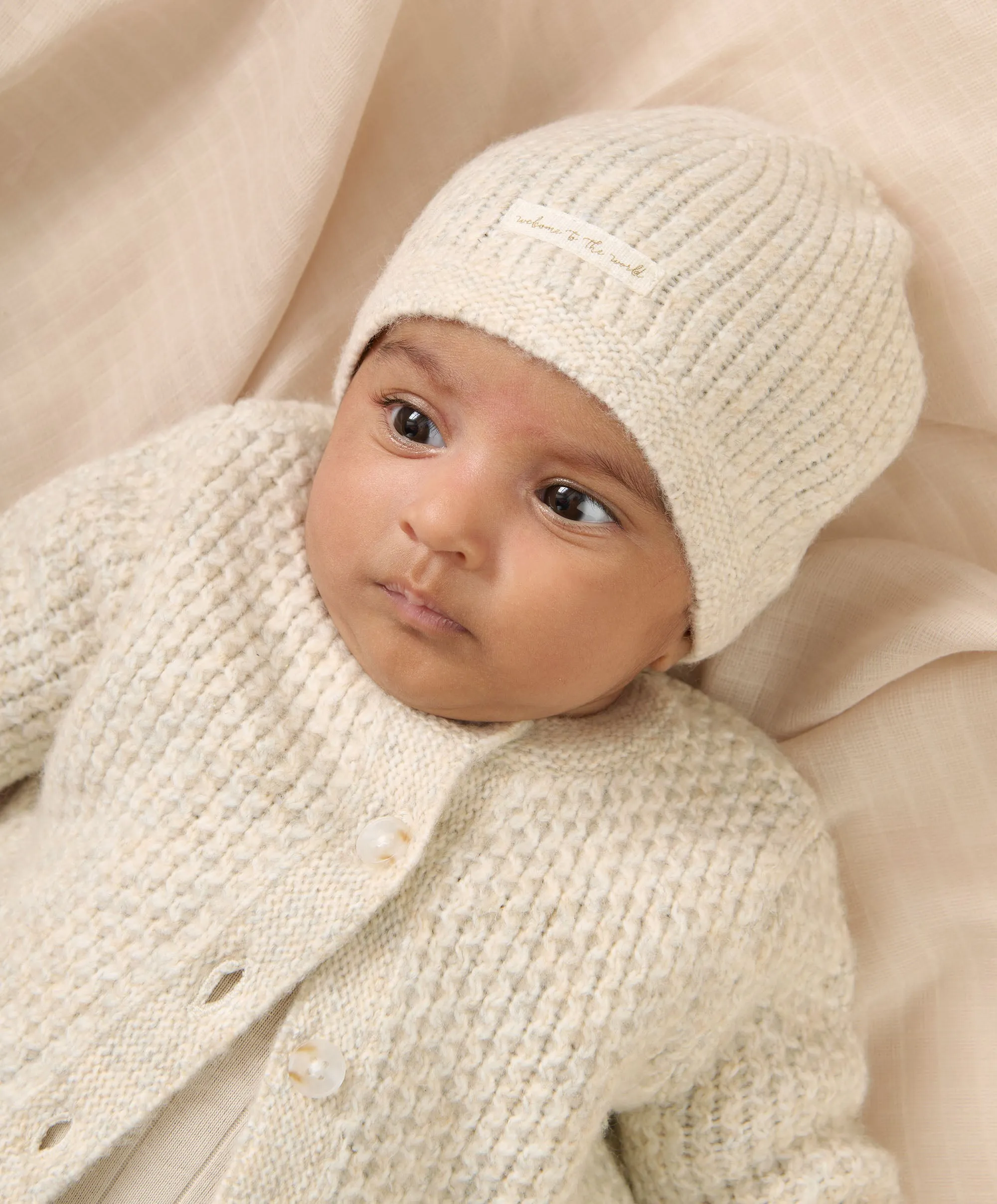 Knitted Hat & Booties - Beige