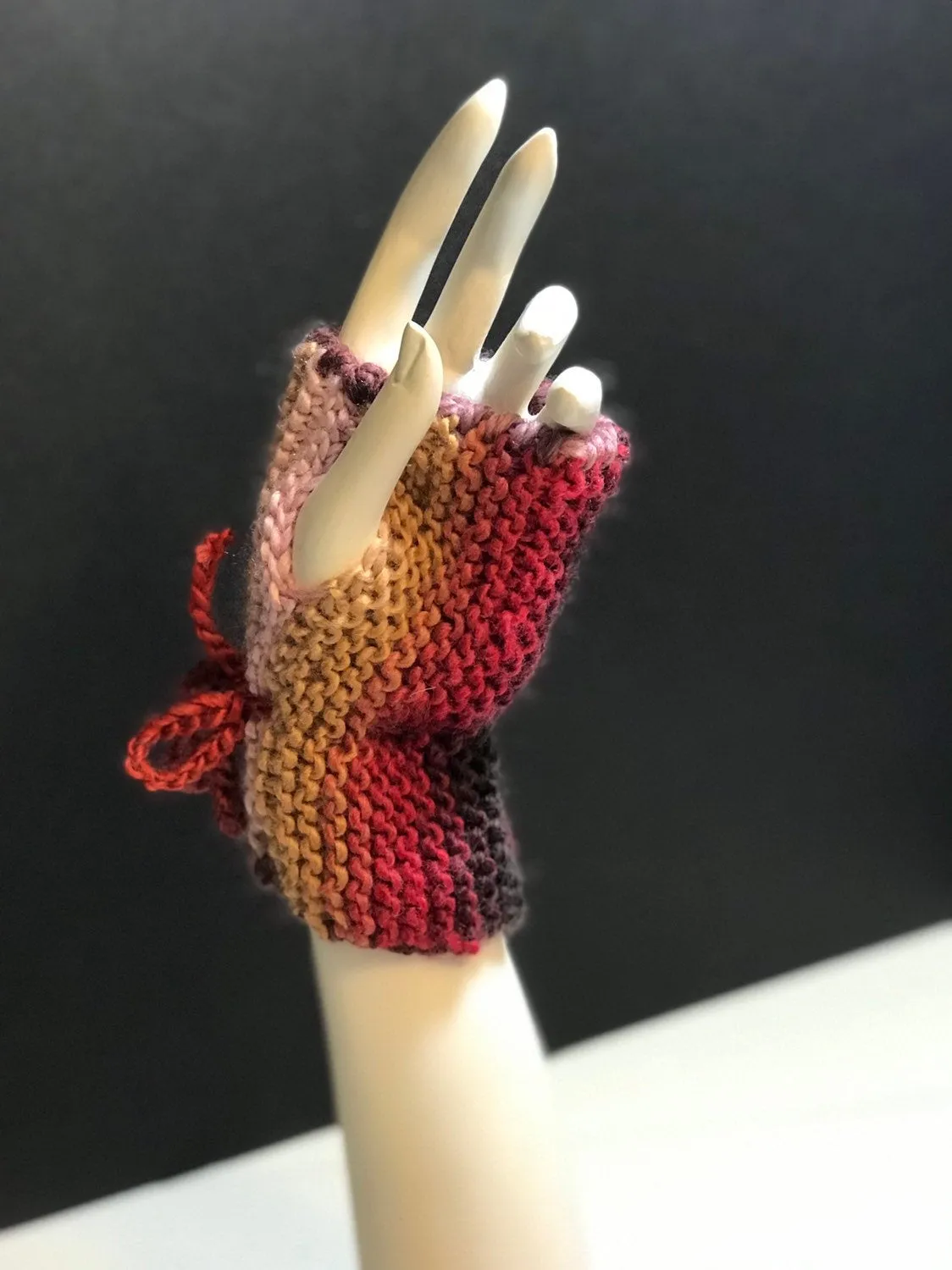 Knitted Scarf and Mittens for Women, Scarf and Fingerless Gloves Set in Red and Brown Color