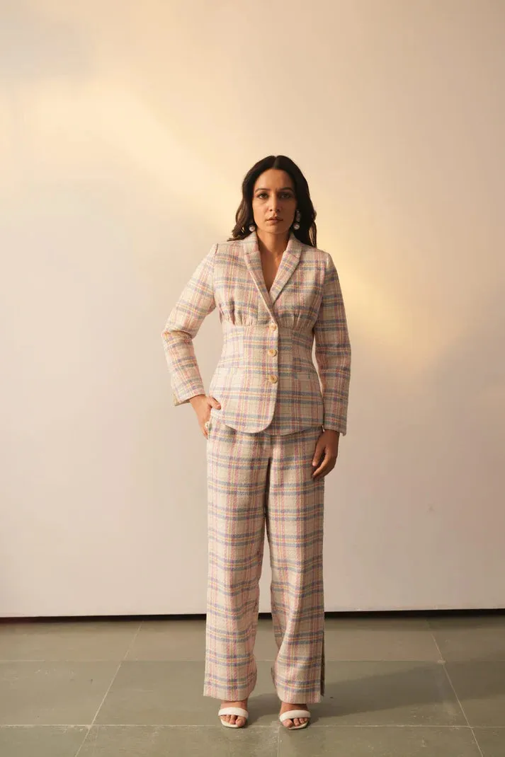 Ladies Pink check Suit for Office Formal